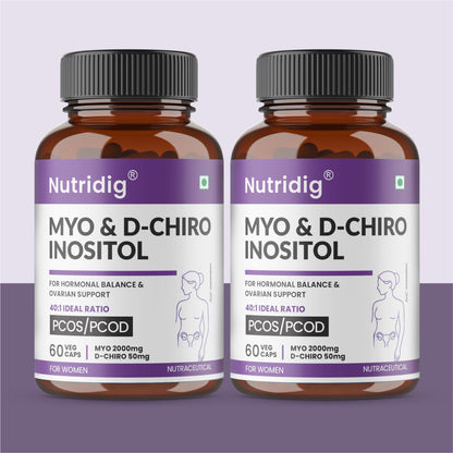 Nutridig® Myo-Inositol & D-Chiro Inositol Capsules – 40:1 Ratio | PCOD, Hormonal Balance & Wellness - 60 Caps