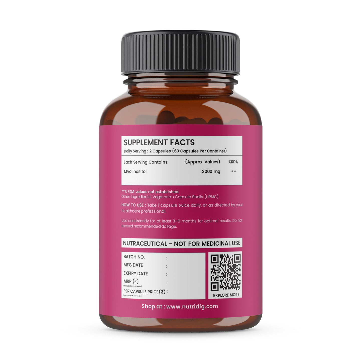 Nutridig® Myo Inositol Capsules  | PCOD, Hormonal Balance & Menstrual Wellness - 60 Caps
