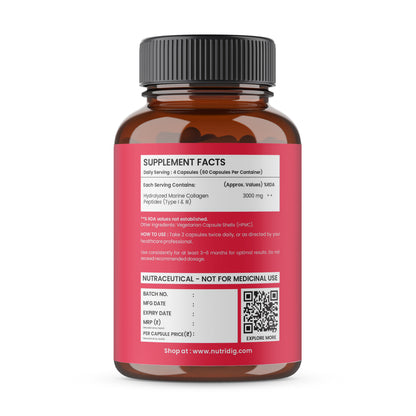 Hydrolyzed Marine Collagen Peptides for Skin, Hair, Nails & Joints | 60 Capsules