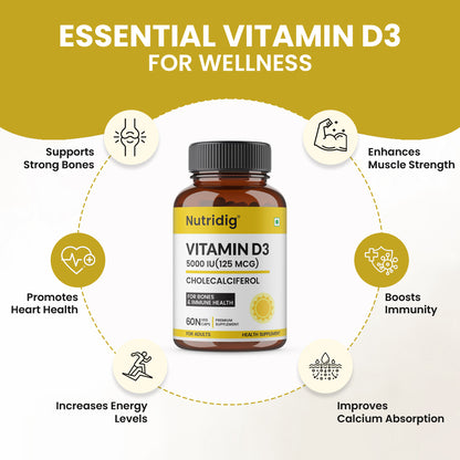 Vitamin D3 5000 IU (Cholecalciferol) | 60 Capsules