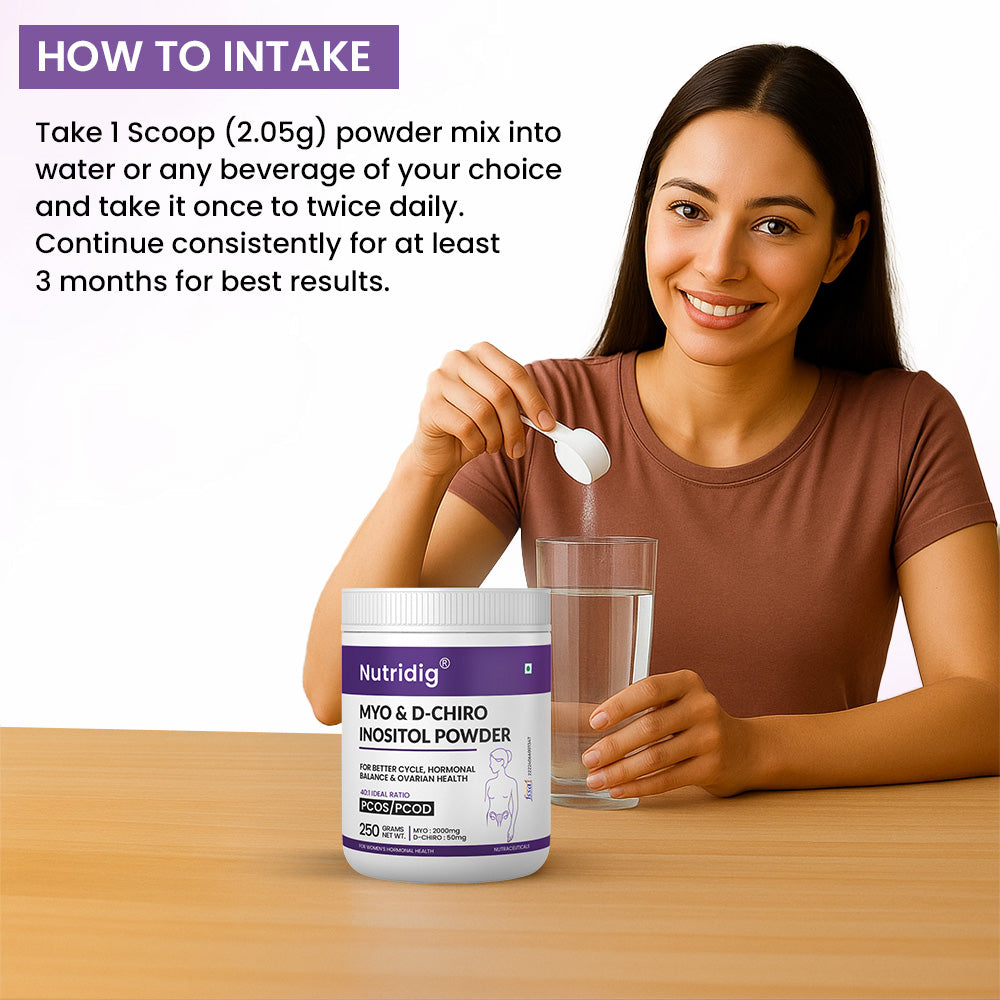 Nutridig® Myo-Inositol & D-Chiro Inositol Powder – 40:1 Ratio | PCOS, Hormonal Balance & Welless - 250gm