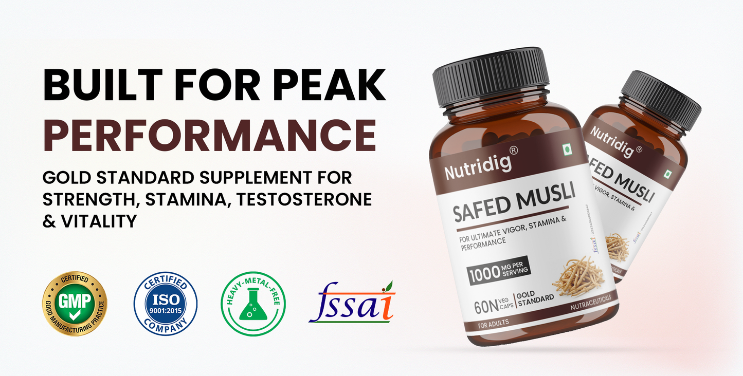 Nutridig® Safed Musli Extract- Gold Standard | High Potency 60 Capsules