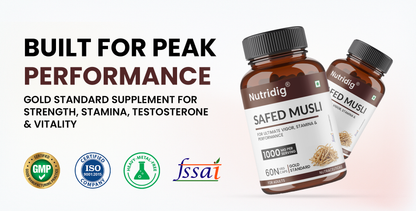 Nutridig® Safed Musli Extract- Gold Standard | High Potency 60 Capsules