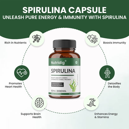 Nutridig Spirulina 2000mg Daily Serving | Heavy Metals Tested | High Potency