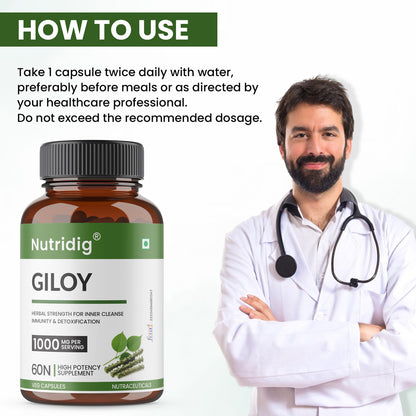 Nutridig Giloy Capsules – Immunity, Detox & Wellness | 60 Veg Capsules