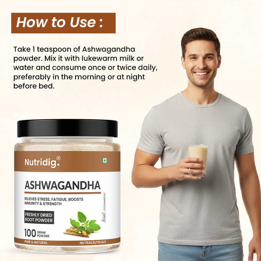 Nutridig® Wild Ashwagandha Roots Powder | Ultra Potent Strength - 100gm