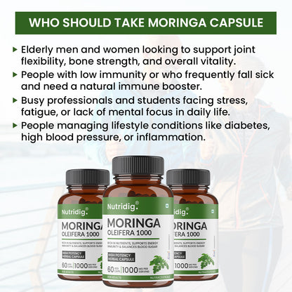 Moringa Leaf Extract - 1000mg Daily Serving | High Potency Veg Capsules