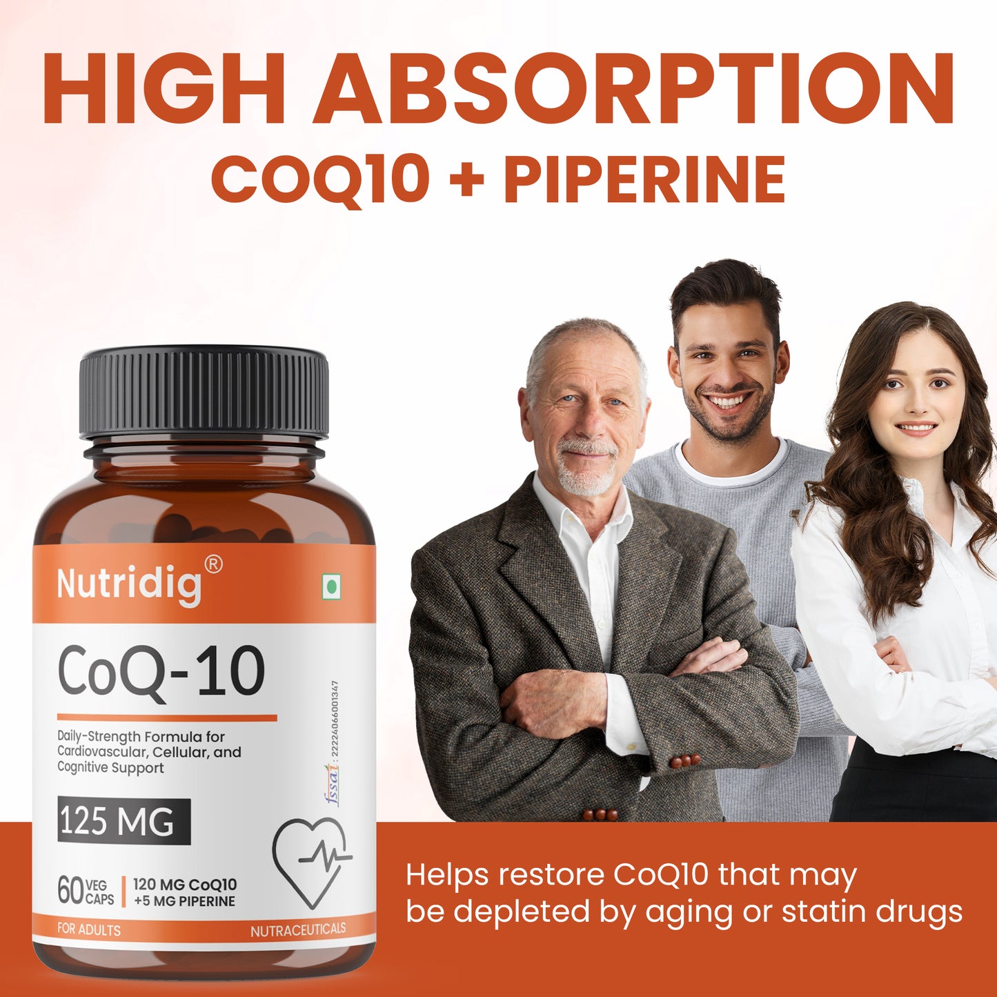 CoQ10 (Ubiquinol) 120mg + Piperine 5mg | High Absoption - 60 Capsules
