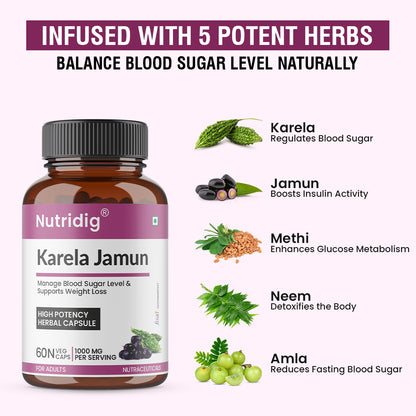 Karela Jamun Capsules with Neem, Methi & Amla Extracts | 60 Caps