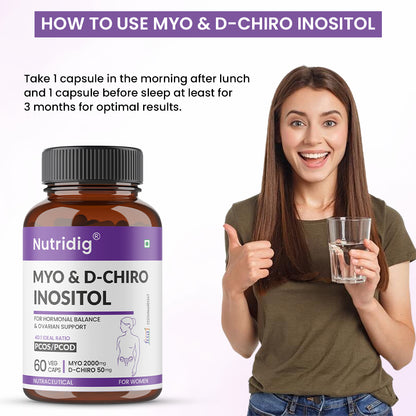 Nutridig® Myo-Inositol & D-Chiro Inositol Capsules – 40:1 Ratio | PCOD, Hormonal Balance & Wellness - 60 Caps