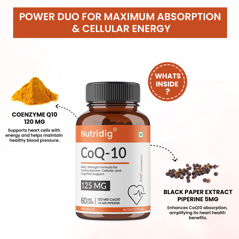 CoQ10 (Ubiquinol) 120mg + Piperine 5mg | High Absoption - 60 Capsules