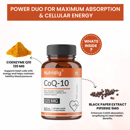 CoQ10 (Ubiquinol) 120mg + Piperine 5mg | High Absoption - 60 Capsules
