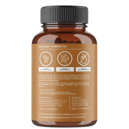 Turmeric Extract Capsules - High Potency | Curcumin 95% with Piperine – For Joint Health – 60 Veg Capsules