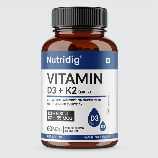 Vitamin D3 + K2 Capsules (Vegan Source) | High Absorption - 60 Capsules