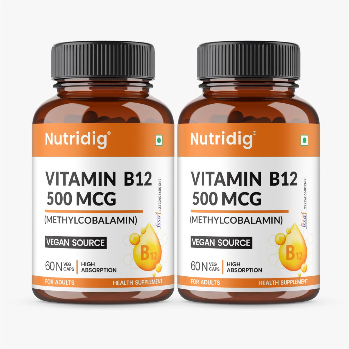 Vitamin B12 Vegan Capsules | 500mcg Methylcobalamin - 60 Caps