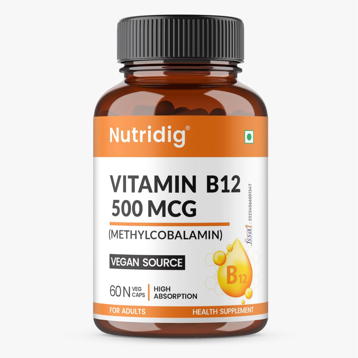 Vitamin B12 Vegan Capsules | 500mcg Methylcobalamin - 60 Caps