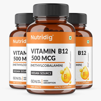 Vitamin B12 Vegan Capsules | 500mcg Methylcobalamin - 60 Caps