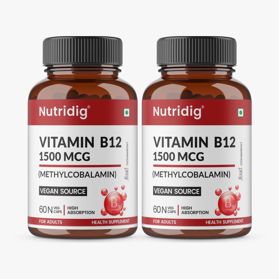 Vitamin B12 High Potency Vegan Capsules | Methylcobalamin - 60 Caps