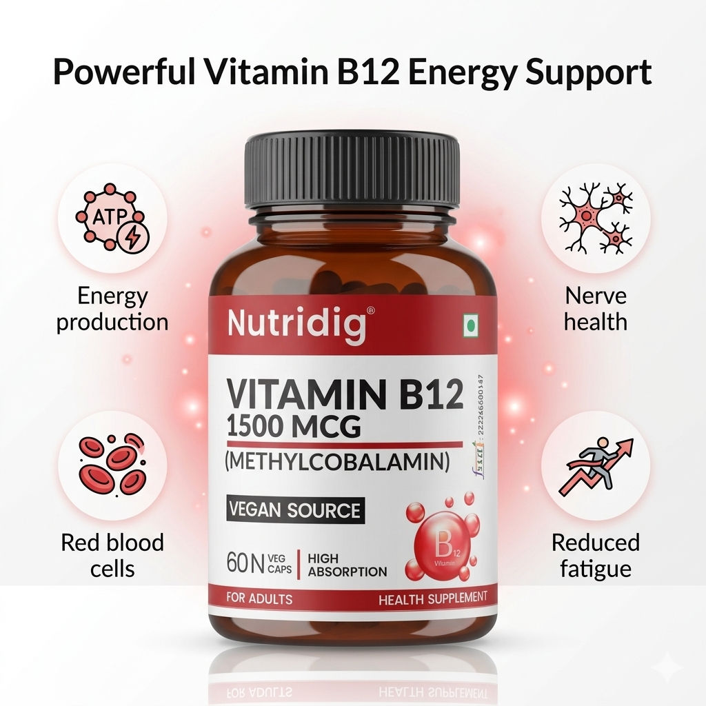 Vitamin B12 High Potency Vegan Capsules 1500mcg  | Methylcobalamin - 60 Caps