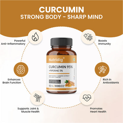 Turmeric Extract Capsules - High Potency | Curcumin 95% with Piperine – For Joint Health – 60 Veg Capsules