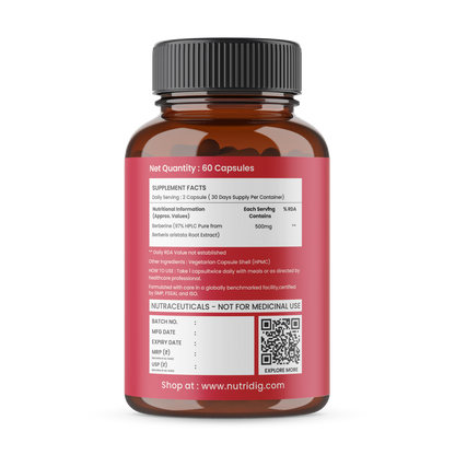 Berberine 97% from Berberis Aristata | Premium Purity Beyond 95% |For Blood Sugar, Cholesterol & Heart Health
