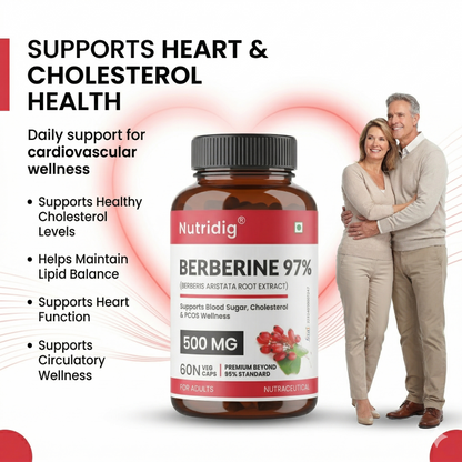 Berberine 97% from Berberis Aristata | Premium Purity Beyond 95% | For Blood Sugar, Cholesterol & Heart Health