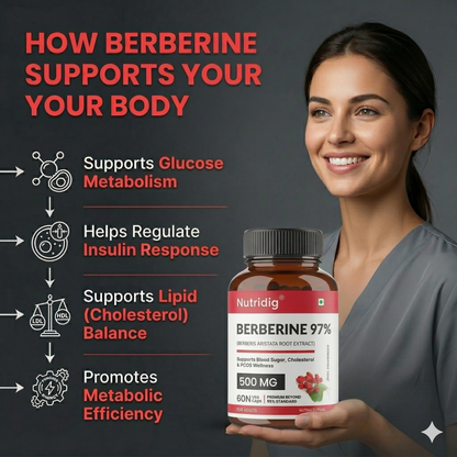 Berberine 97% from Berberis Aristata | Premium Purity Beyond 95% | For Blood Sugar, Cholesterol & Heart Health