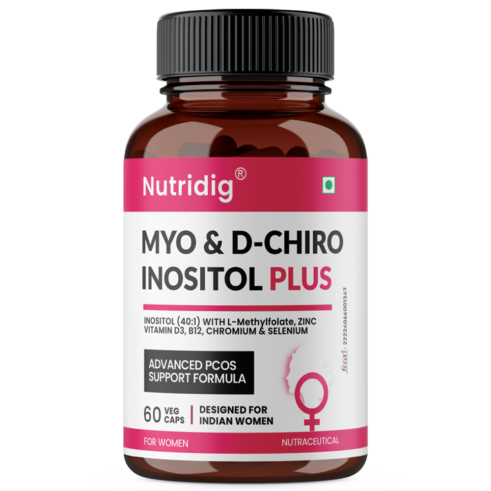 Myo & D-Chiro Inositol Plus with L-Methylfolate, Vitamin D3, B12, Chromium & Zinc – Advanced PCOS Support Formula for Women | 60 Veg Capsules