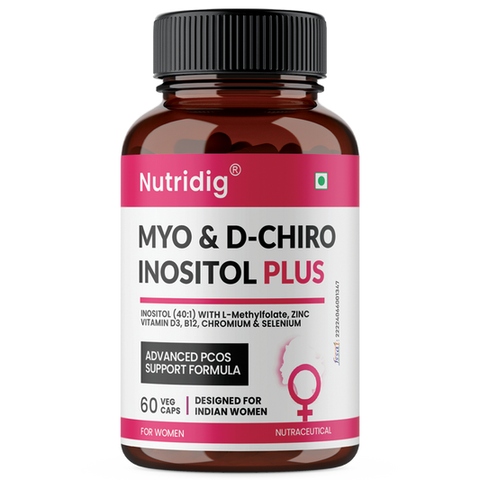 Myo & D-Chiro Inositol Plus with L-Methylfolate, Vitamin D3, B12, Chromium & Zinc – Advanced PCOS Support Formula for Women | 60 Veg Capsules