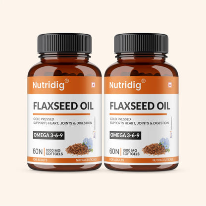 Flaxseed Oil Softgel 1000 mg  – Omega 3-6-9 for Heart, Joint & Skin – 60 Softgels