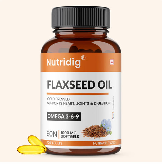 Flaxseed Oil Softgel 1000 mg  – Omega 3-6-9 for Heart, Joint & Skin – 60 Softgels