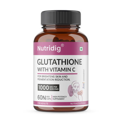 Nutridig® L-Glutathione Skin Brightening Capsules with Vitamin C, Zinc, Biotin | 60 Capsules