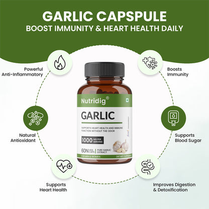 Garlic Pure Extract Capsules | Heart Health, Cholesterol & Immunity Support - 60 Capsules
