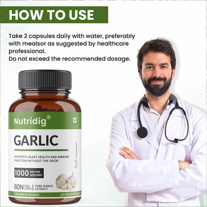 Garlic Pure Extract Capsules | Heart Health, Cholesterol & Immunity Support - 60 Capsules