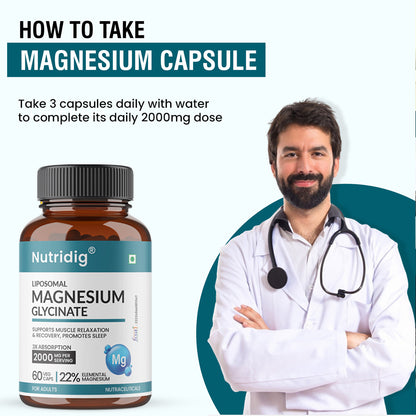 Magnesium Glycinate | Sleep, Muscle & Brain Relaxation | Higher Absorption, 22% Elemental | 60 Capsules
