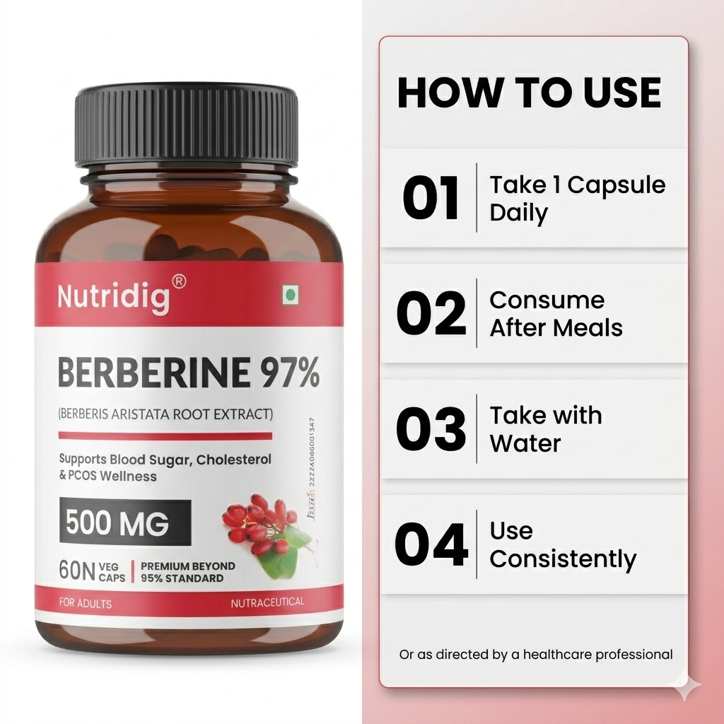 Berberine 97% from Berberis Aristata | Premium Purity Beyond 95% | For Blood Sugar, Cholesterol & Heart Health