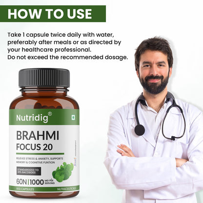 Brahmi Focus 20 – High Potency Supplement for Focus, Memory & Cognitive Support | 60 Capsules