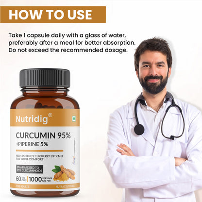 Turmeric Extract Capsules - High Potency | Curcumin 95% with Piperine – For Joint Health – 60 Veg Capsules