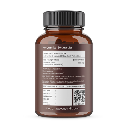 Nutridig® Safed Musli Extract- Gold Standard | High Potency 60 Capsules