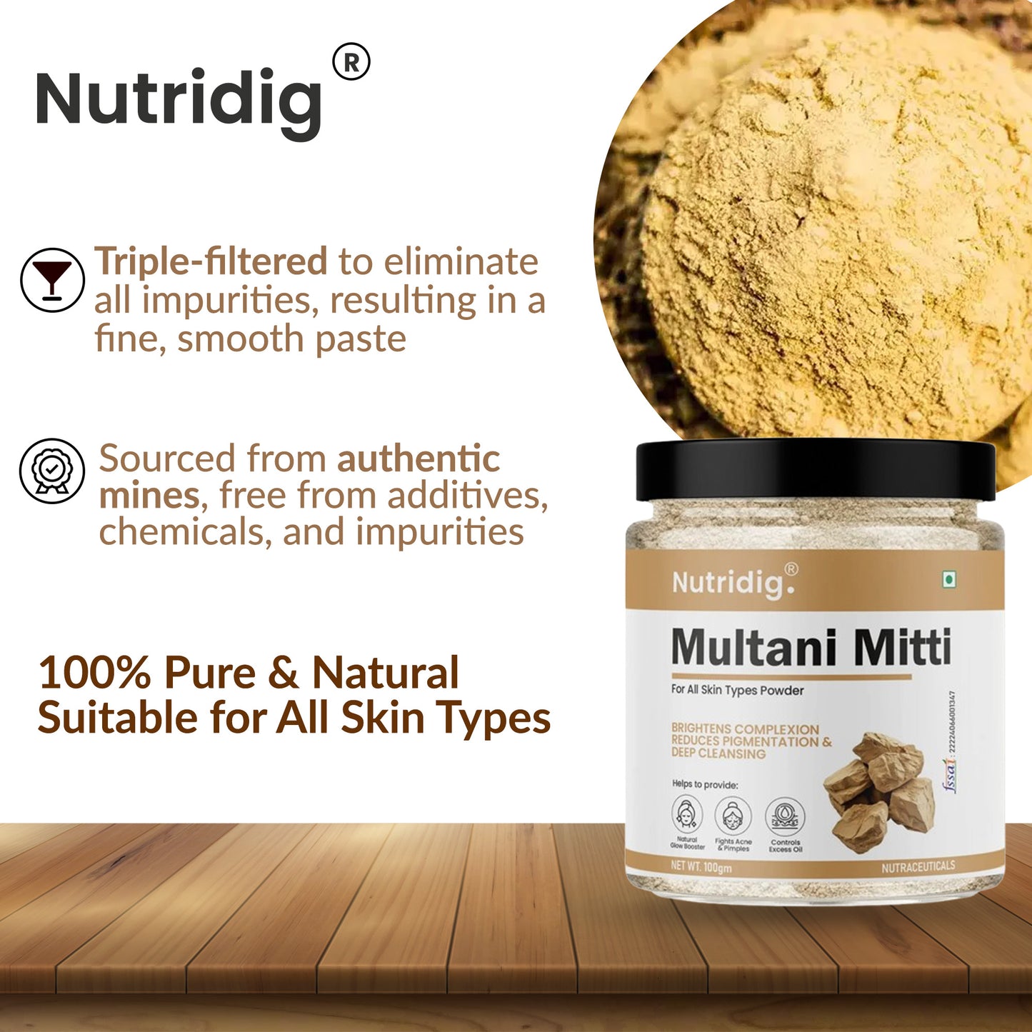 Multani Mitti Powder 100gm – For Bright & Pimple Free Skin
