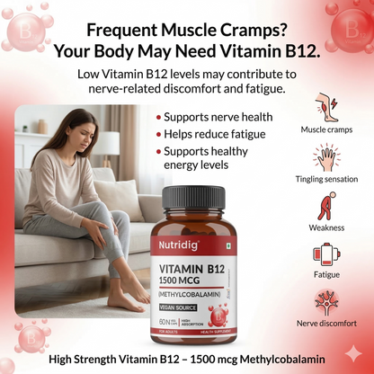 Vitamin B12 High Potency Vegan Capsules 1500mcg  | Methylcobalamin - 60 Caps