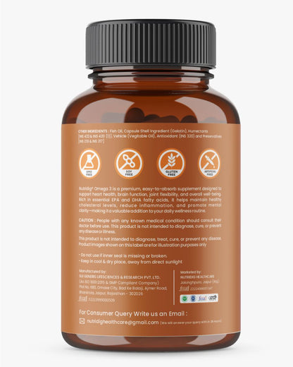 Fish Oil Omega-3 Softgel Capsules 1250mg - High Strength Supplement |  60 Softgels