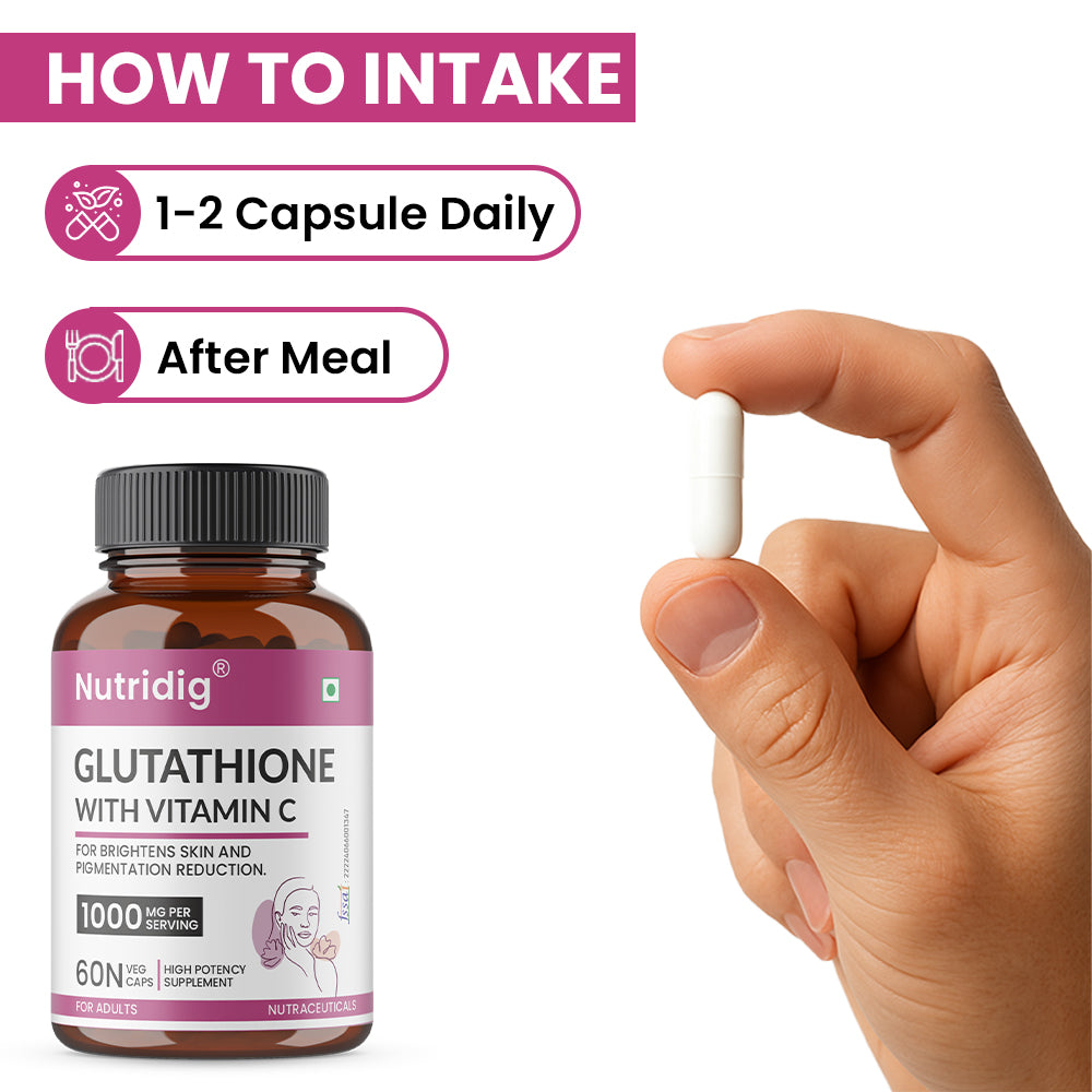 Nutridig® L-Glutathione Skin Brightening Capsules with Vitamin C, Zinc, Biotin | 60 Capsules