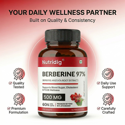 Berberine 97% from Berberis Aristata | Premium Purity Beyond 95% | For Blood Sugar, Cholesterol & Heart Health