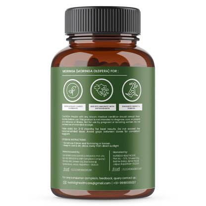 Moringa Leaf Extract - 1000mg Daily Serving | High Potency Veg Capsules