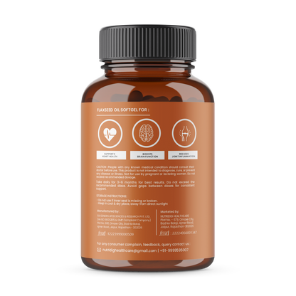 Flaxseed Oil Softgel 1000 mg  – Omega 3-6-9 for Heart, Joint & Skin – 60 Softgels
