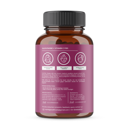 Nutridig® L-Glutathione Skin Brightening Capsules with Vitamin C, Zinc, Biotin | 60 Capsules