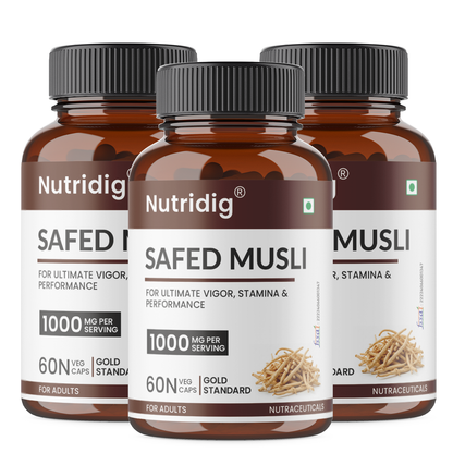 Nutridig® Safed Musli Extract- Gold Standard | High Potency 60 Capsules