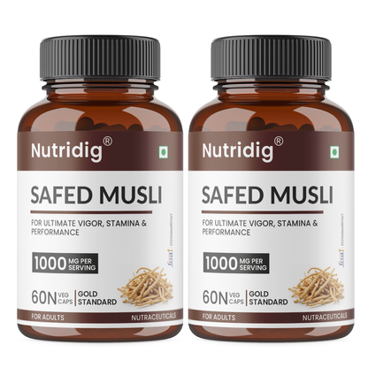 Nutridig® Safed Musli Extract- Gold Standard | High Potency 60 Capsules