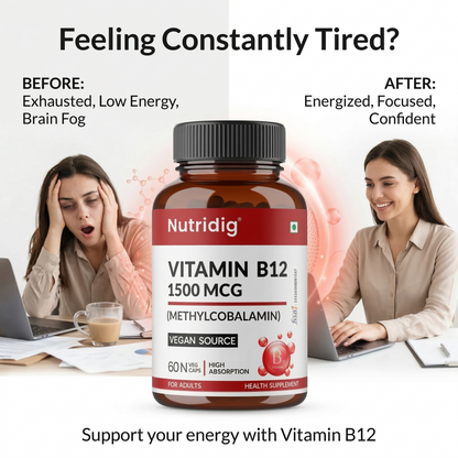 Vitamin B12 High Potency Vegan Capsules 1500mcg  | Methylcobalamin - 60 Caps
